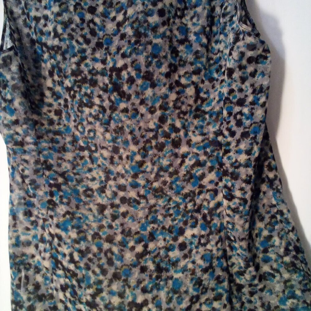 Tahari Blouse Women PS Petite S Sleeveless Sheer Ruffle Button Up Print - Picture 13 of 13